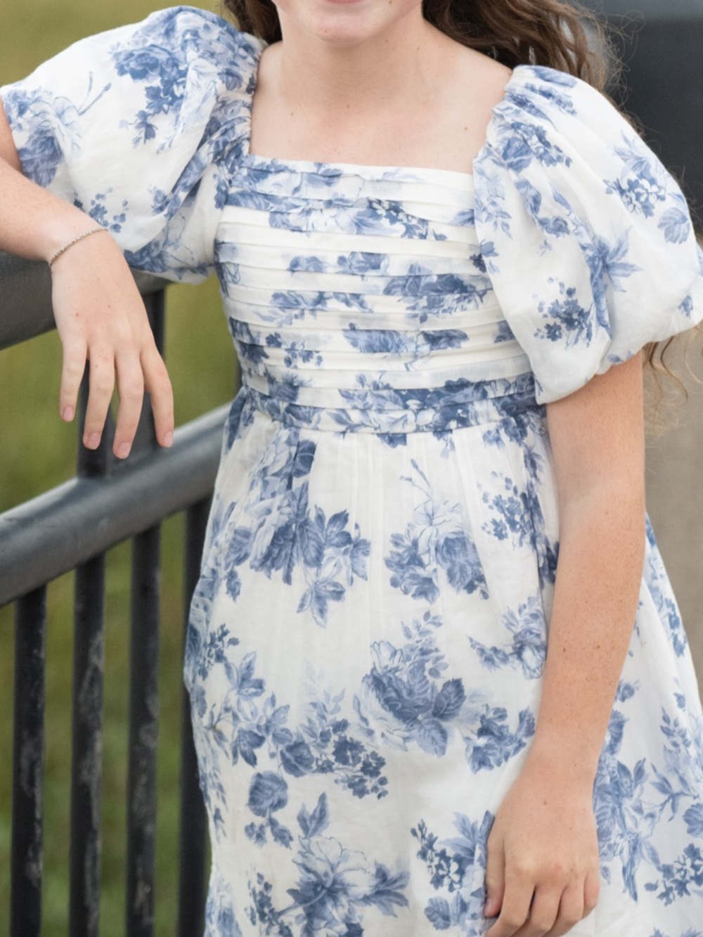 abercrombie kids Blue Floral Puff-Sleeve Dress